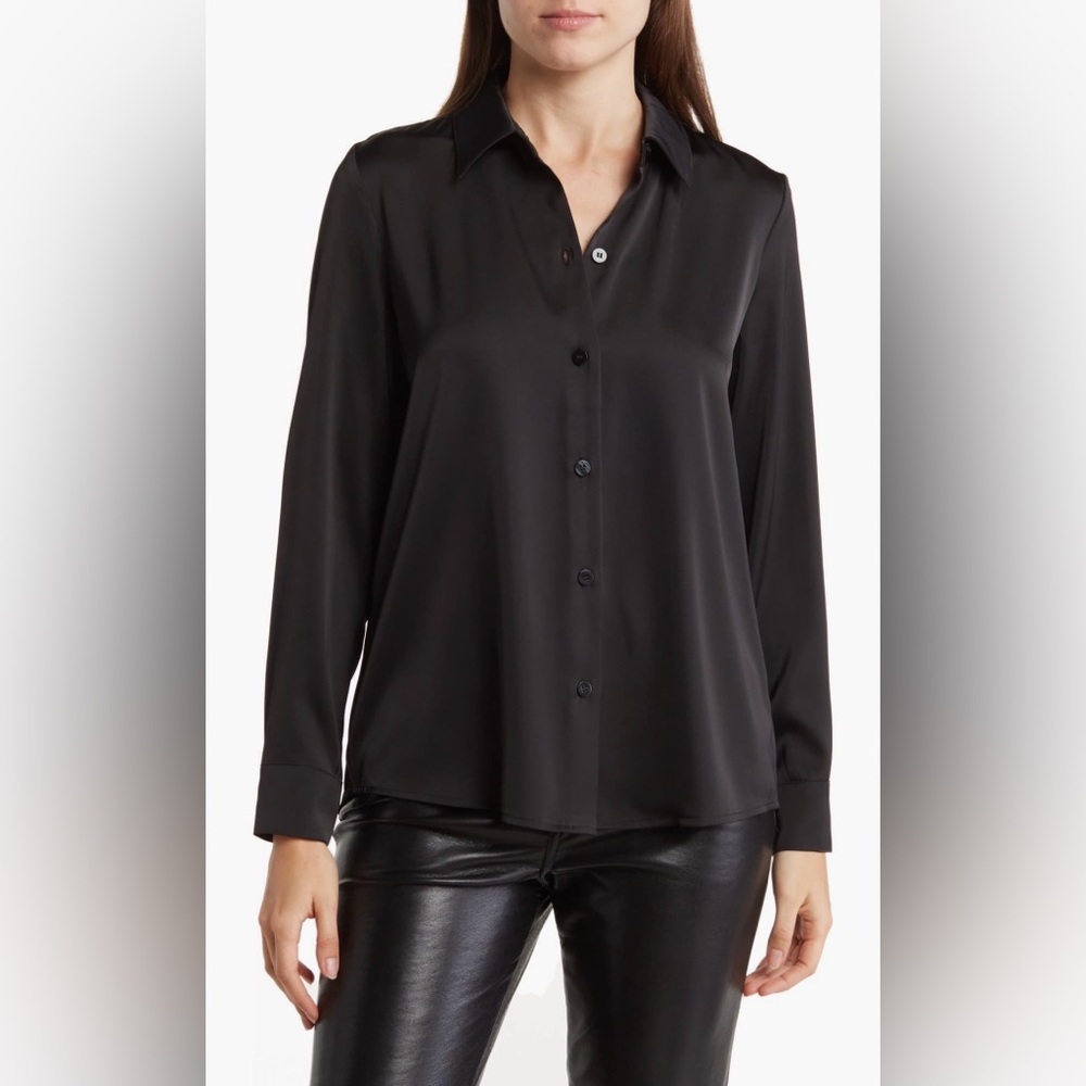 Vince Camuto Black Long-Sleeve Button Front Blouse